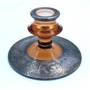 Victorian Silver Positive Tested 925 Glass Candle Holder Pink Depression